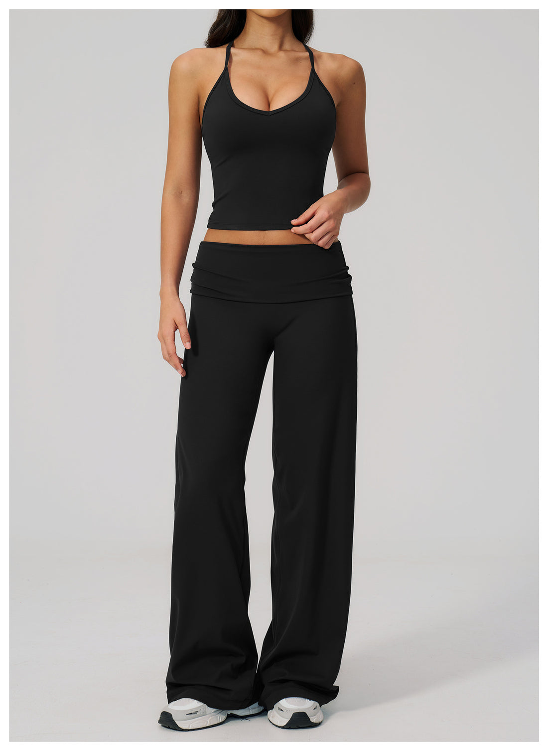 Backless Halter Crop Top & Wide-Leg Pants Set