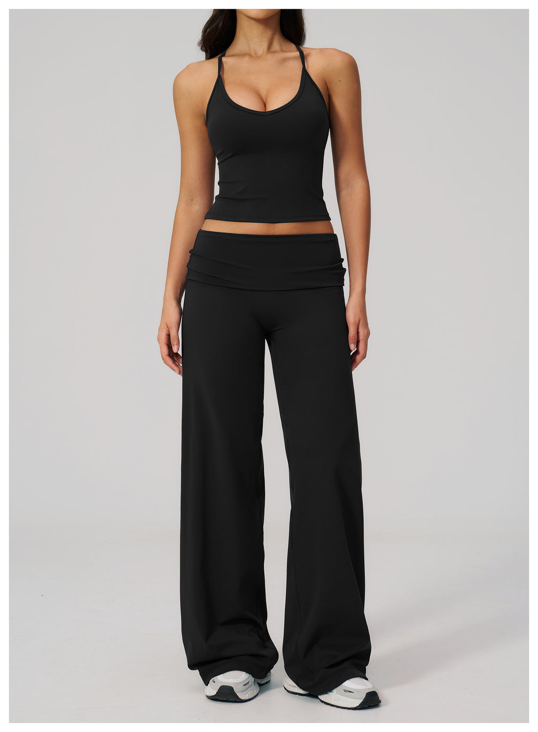 Backless Halter Crop Top & Wide-Leg Pants Set