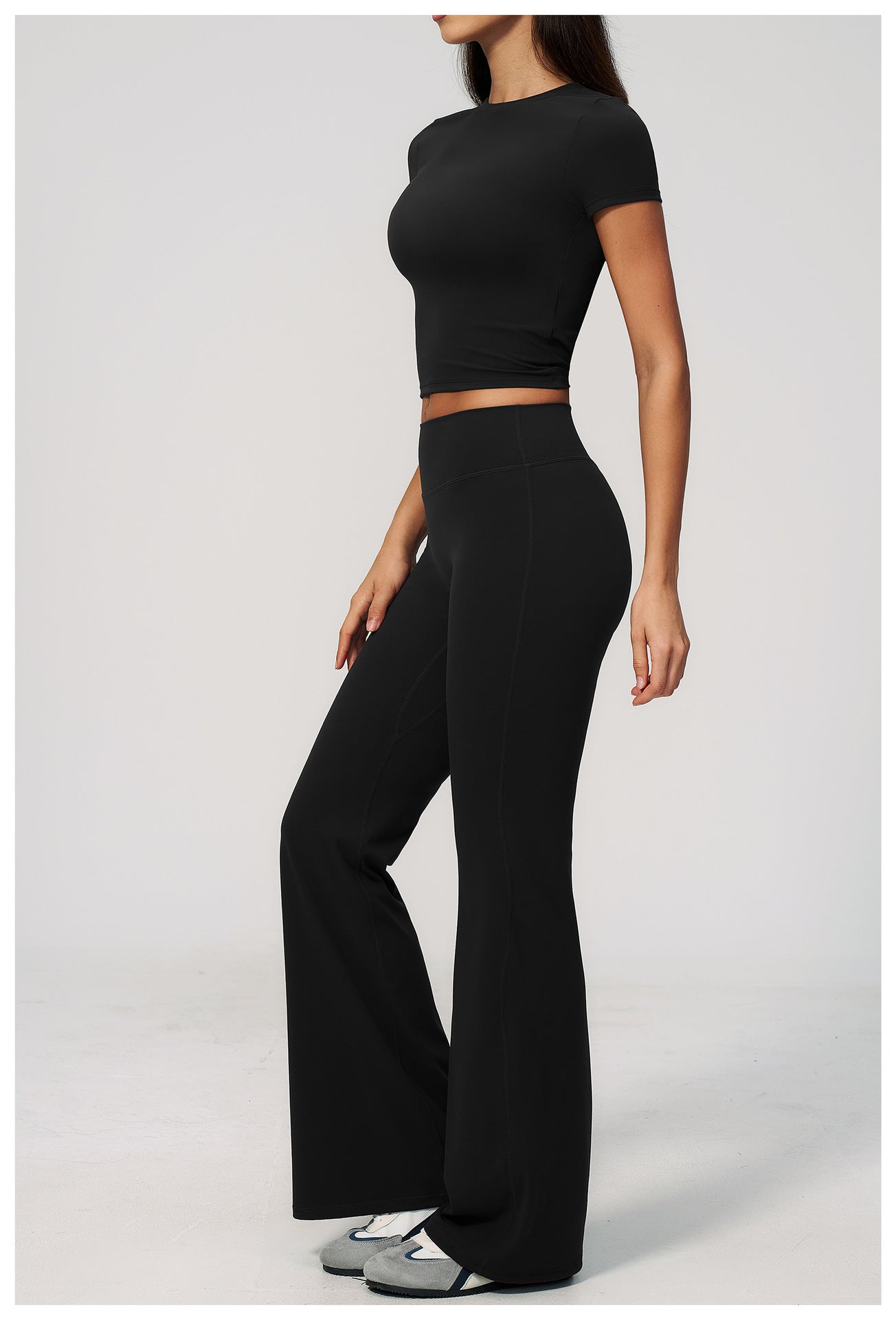 Crew Neck Crop Top & Flare Pants Set
