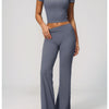 Crew Neck Crop Top & Flare Pants Set