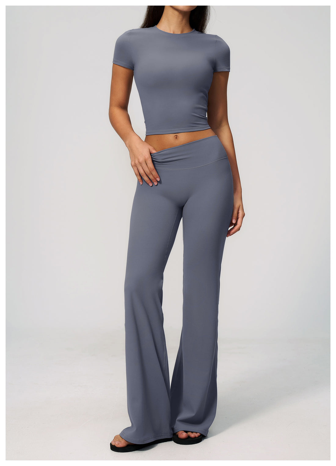 Crew Neck Crop Top & Flare Pants Set