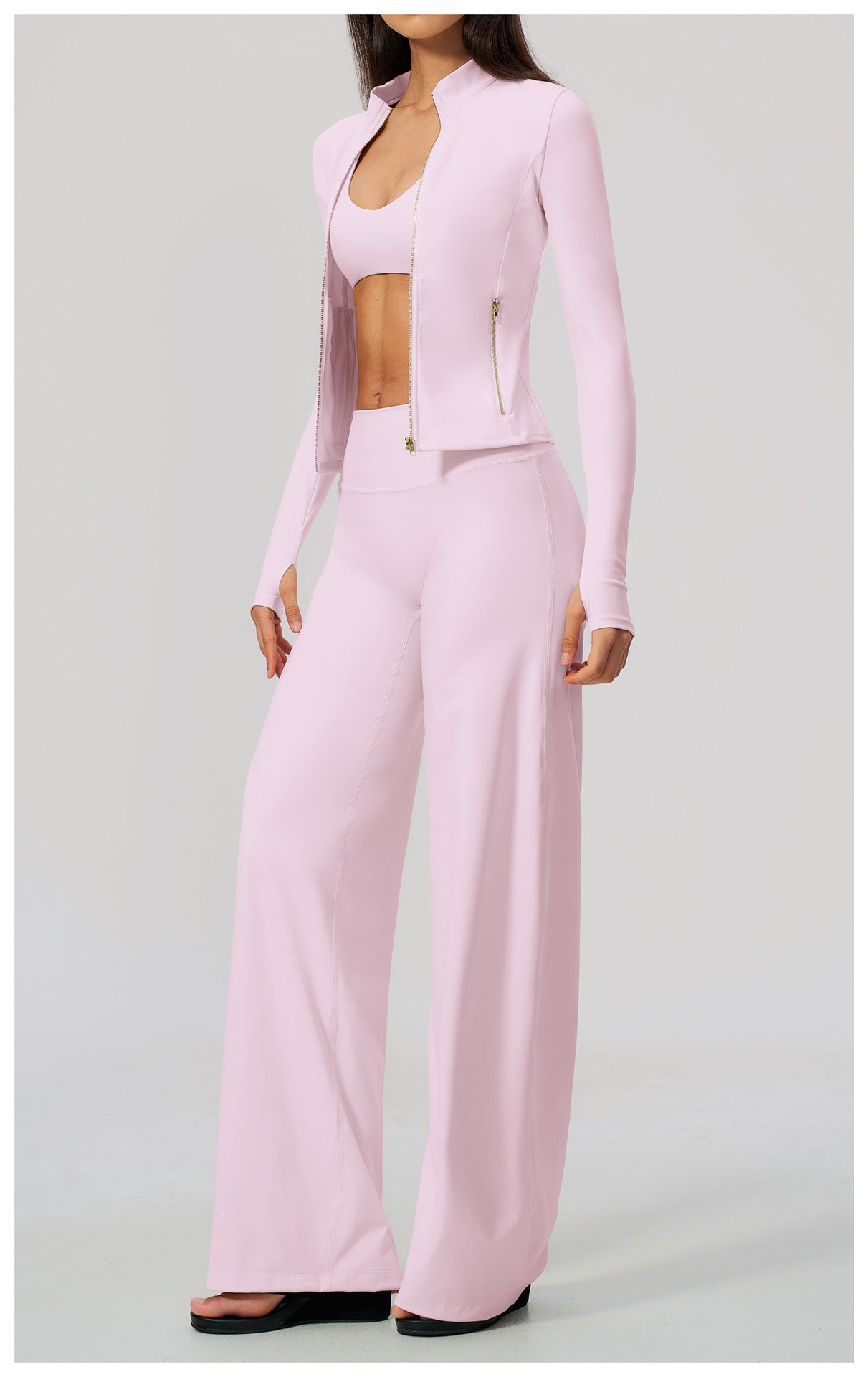 Zip Jacket, Bra & Flared Pant Yoga Set