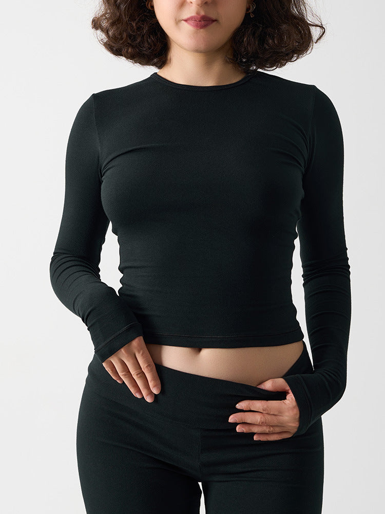 Cotton Jersey Long Sleeve Crop Top (Style 2)
