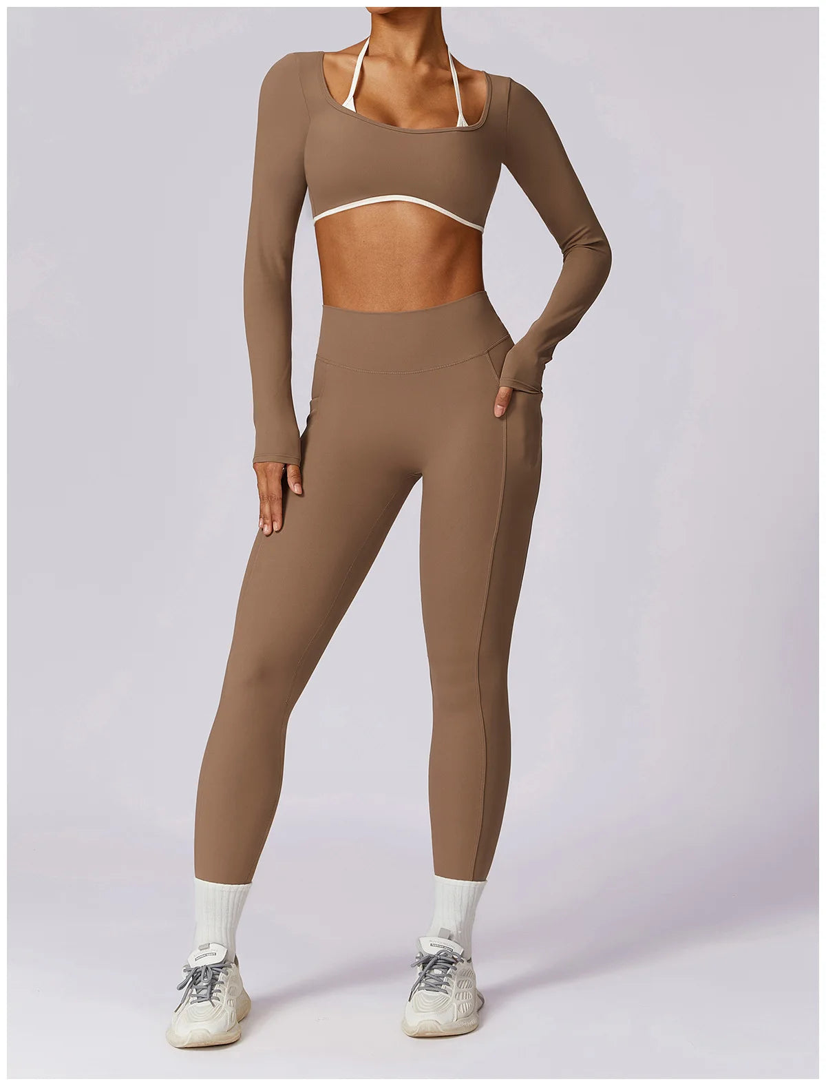 Color Block Long Sleeve Crop & Leggings Set