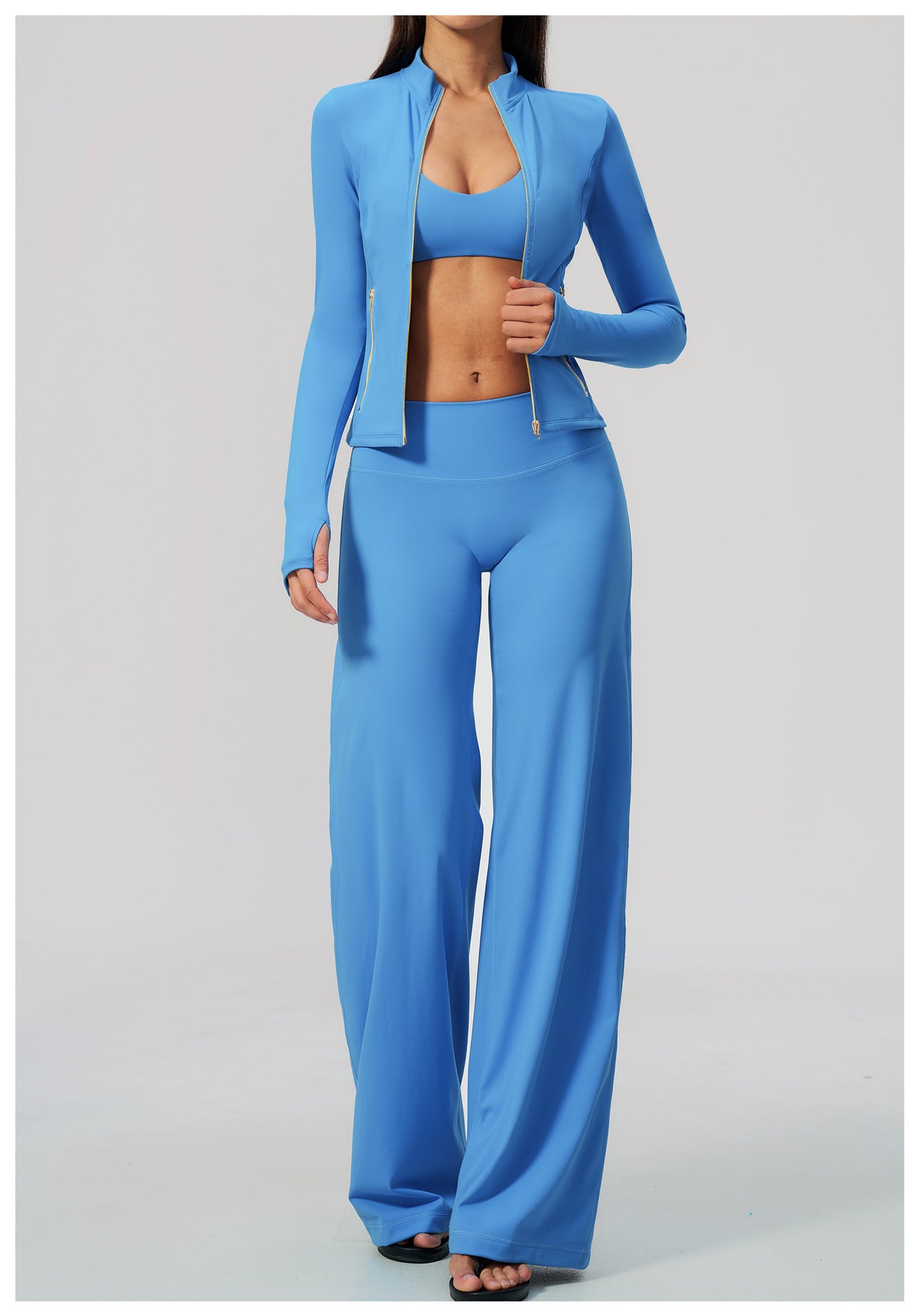 Zip Jacket, Bra & Flared Pant Yoga Set