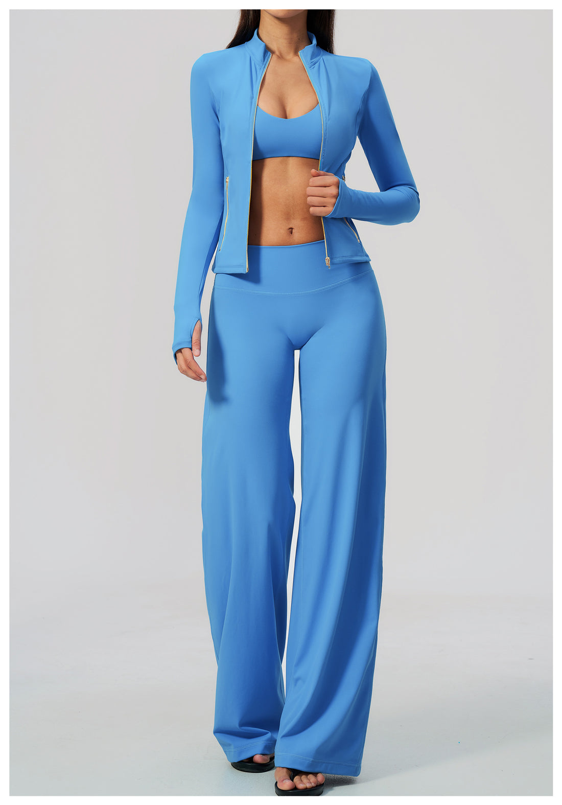 Zip Jacket, Bra & Flared Pant Yoga Set