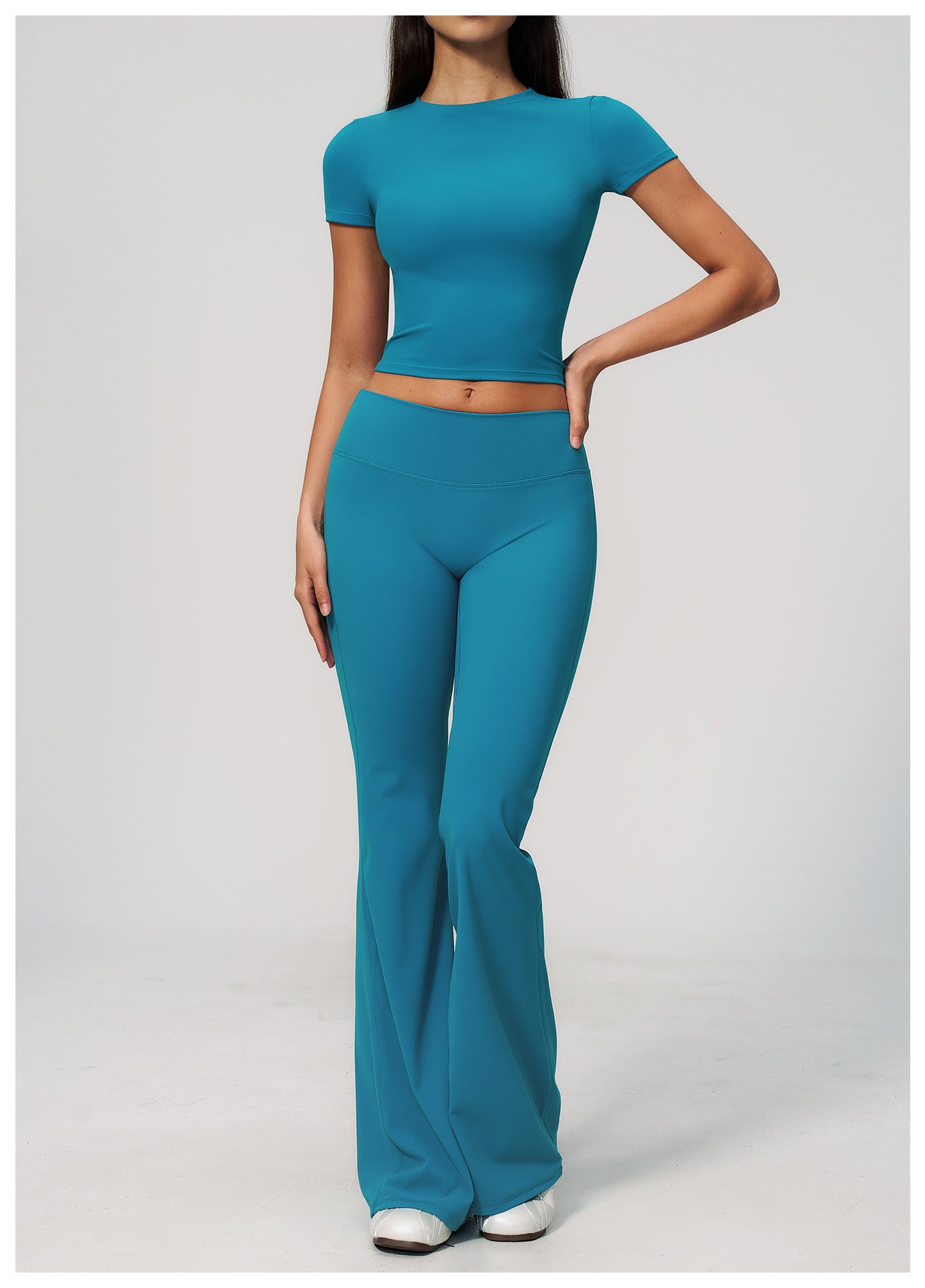 Crew Neck Crop Top & Flare Pants Set
