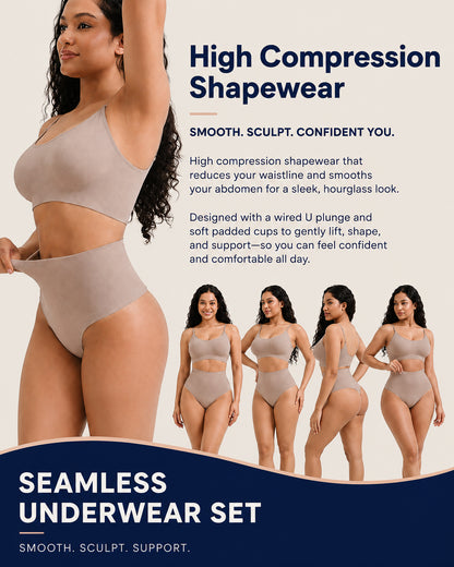 Thong Belly Control Underwear Set with Bra Large U-Shape eprolo