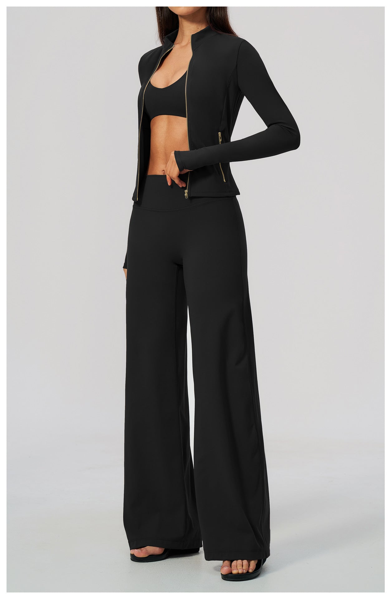 Zip Jacket, Bra & Flared Pant Yoga Set