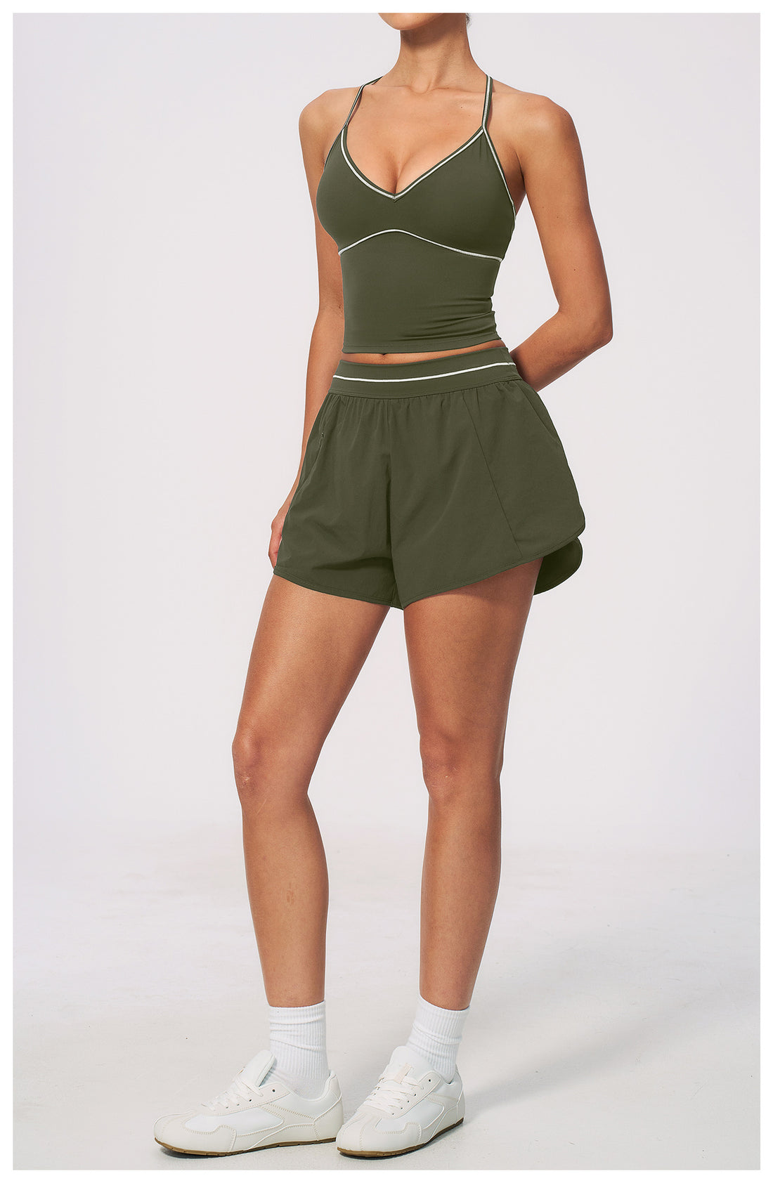 V-Neck Cami Bra & Running Shorts Set