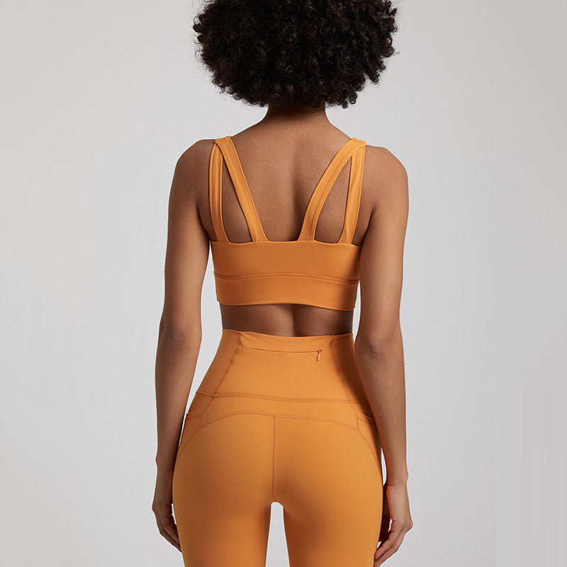 European and American nude yoga vest women's cross back sports bra fitness yoga clothing top outdoor sports bra eprolo