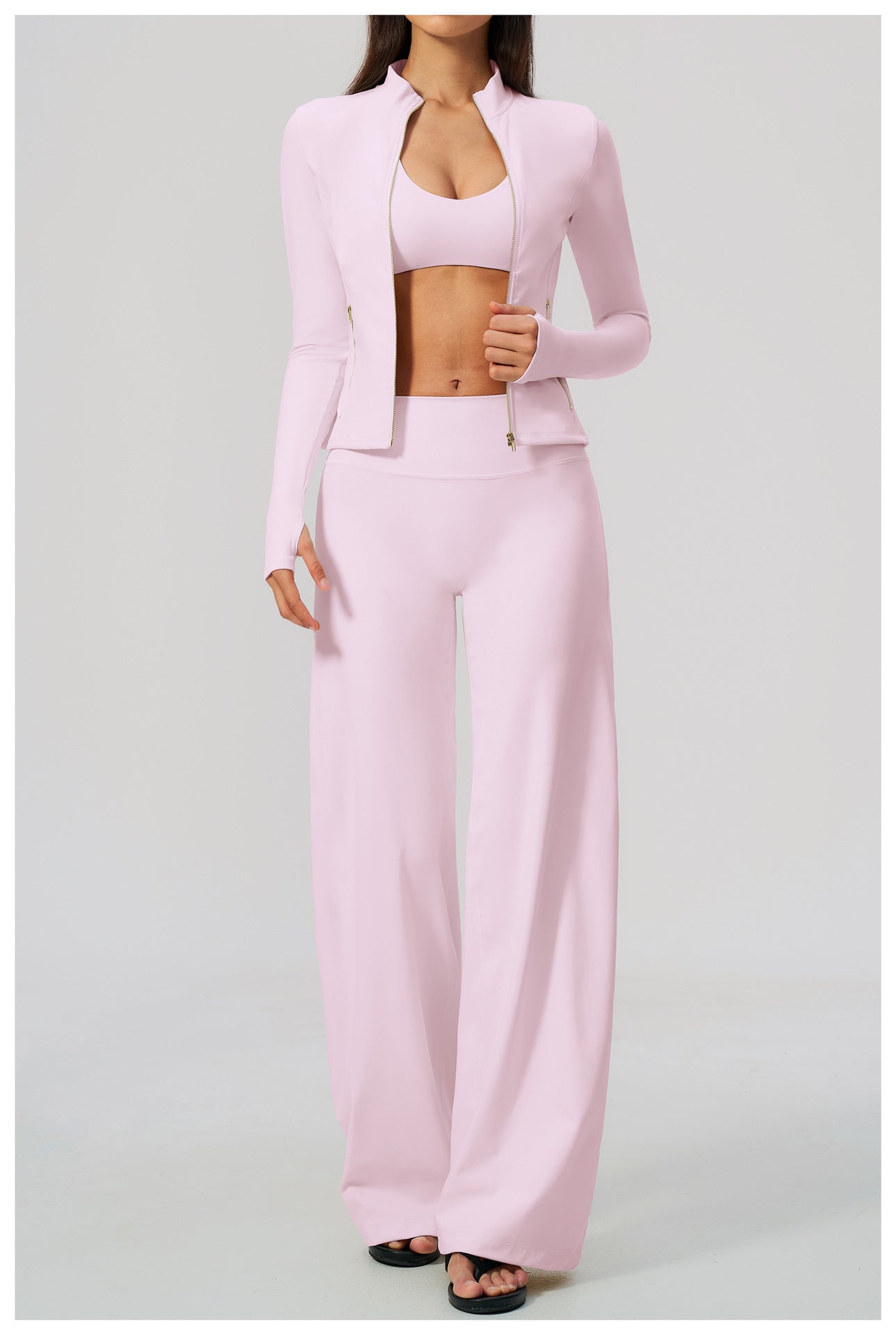 Zip Jacket, Bra & Flared Pant Yoga Set