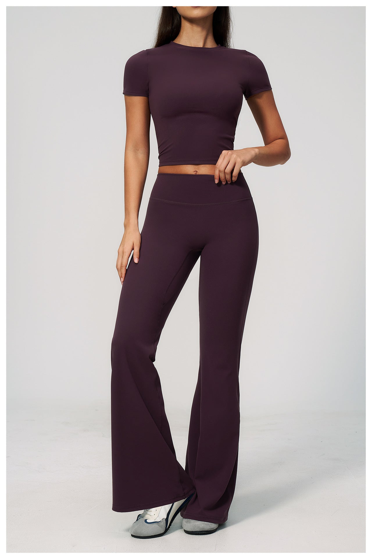 Crew Neck Crop Top & Flare Pants Set