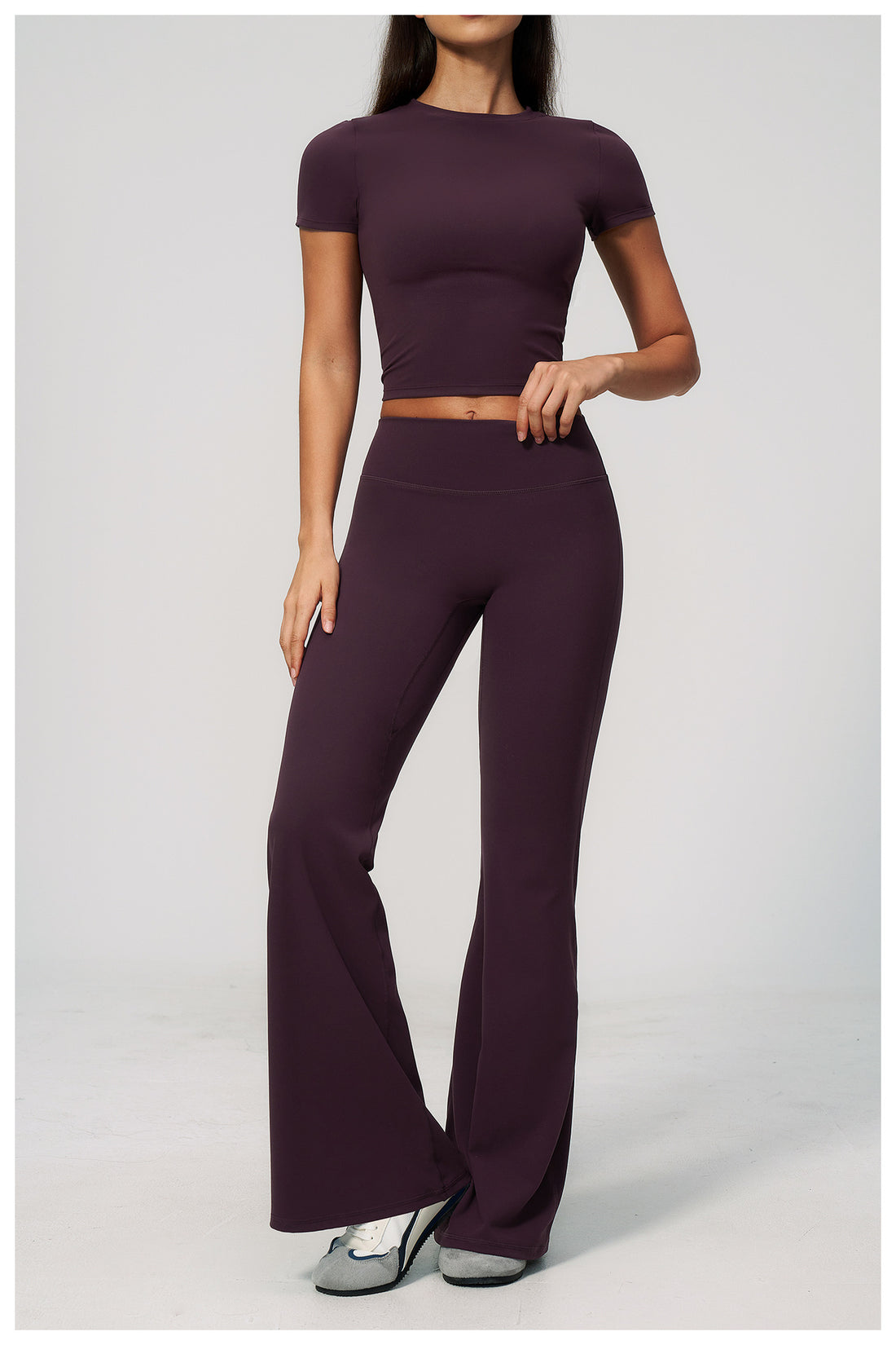 Crew Neck Crop Top & Flare Pants Set