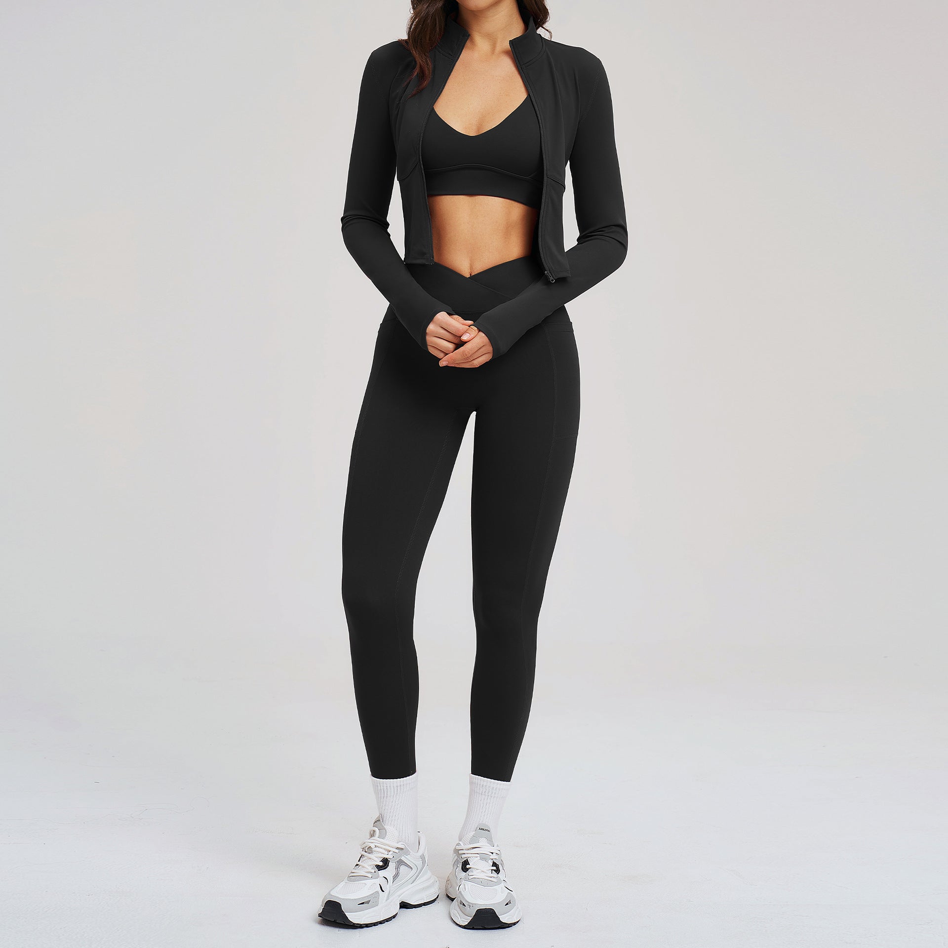 Fitness Set Zipper Seamless Leisure Set Women Outdoor Cycling Running Sports Three-Piece Set eprolo