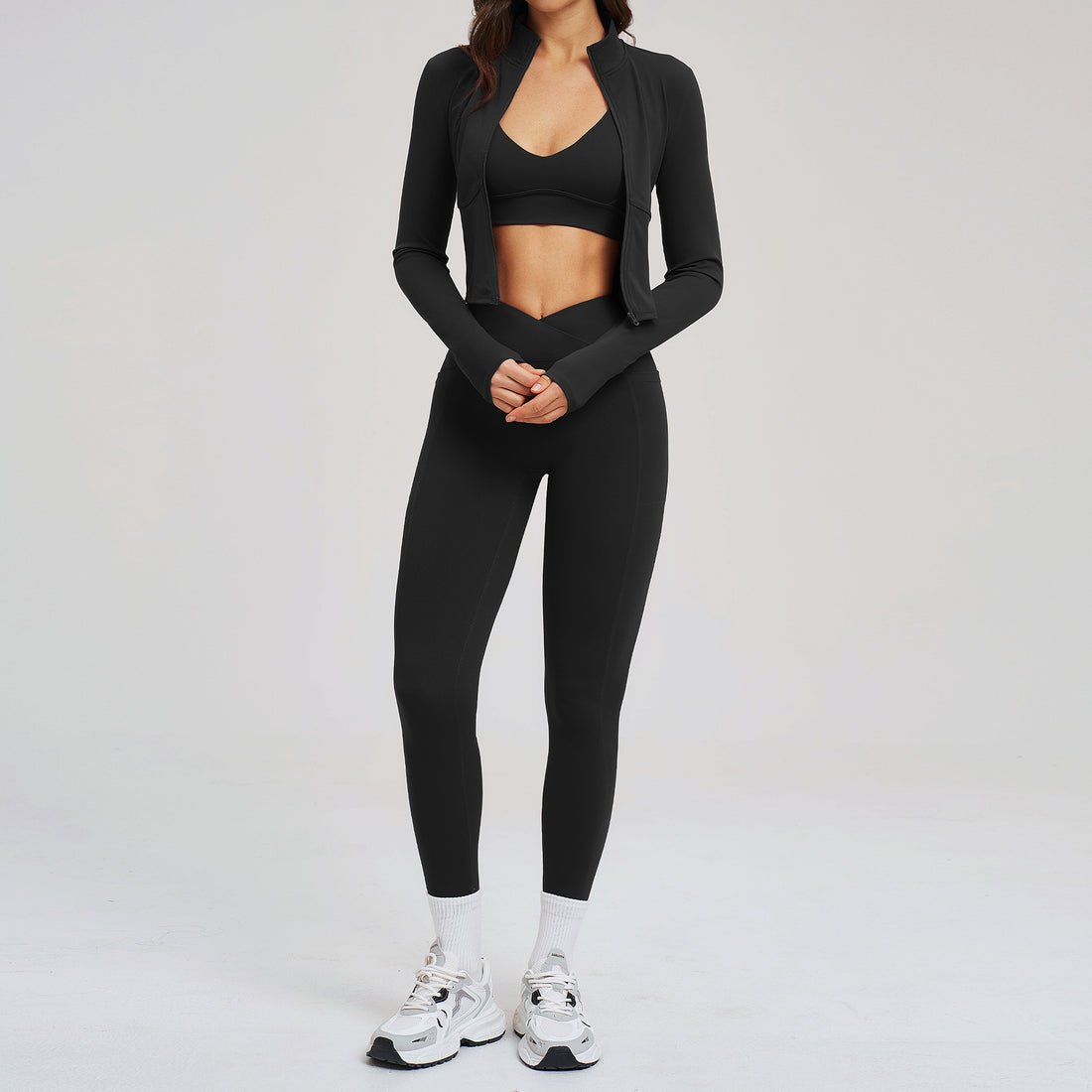 Fitness Set Zipper Seamless Leisure Set Women Outdoor Cycling Running Sports Three-Piece Set eprolo