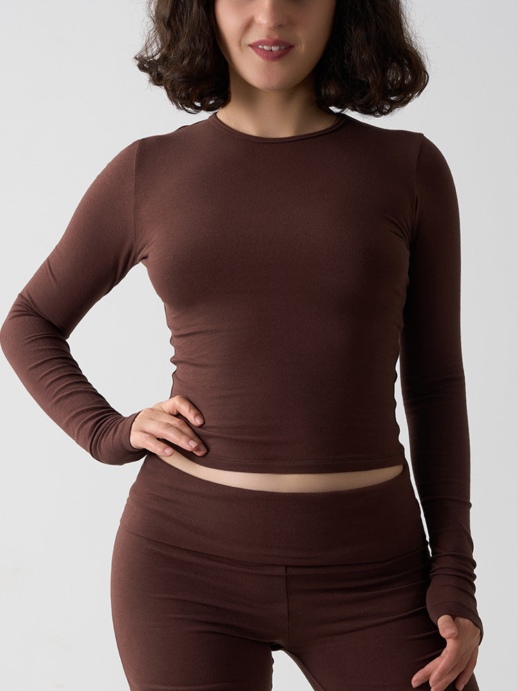 Cotton Jersey Long Sleeve Crop Top (Style 2)