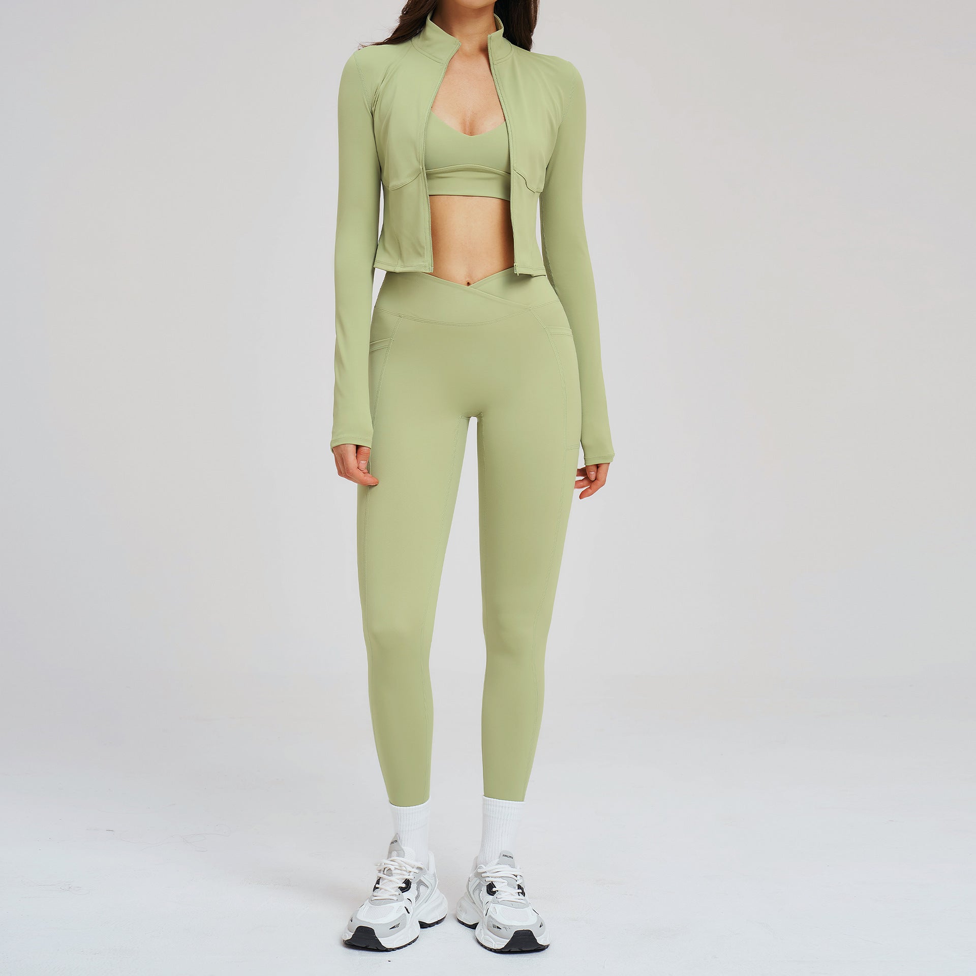 Fitness Set Zipper Seamless Leisure Set Women Outdoor Cycling Running Sports Three-Piece Set eprolo