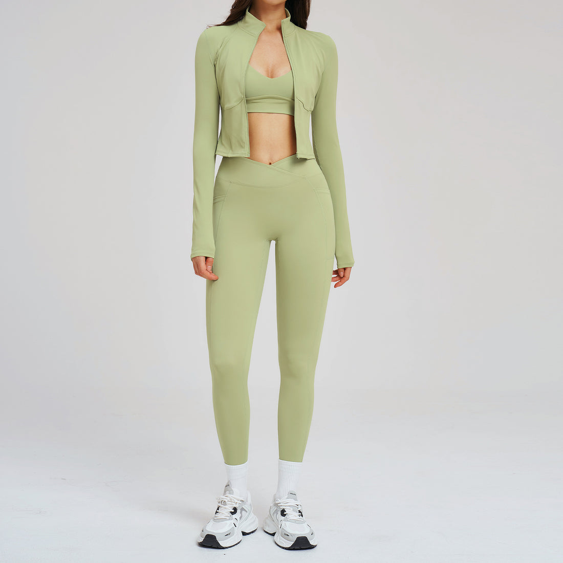 Fitness Set Zipper Seamless Leisure Set Women Outdoor Cycling Running Sports Three-Piece Set eprolo