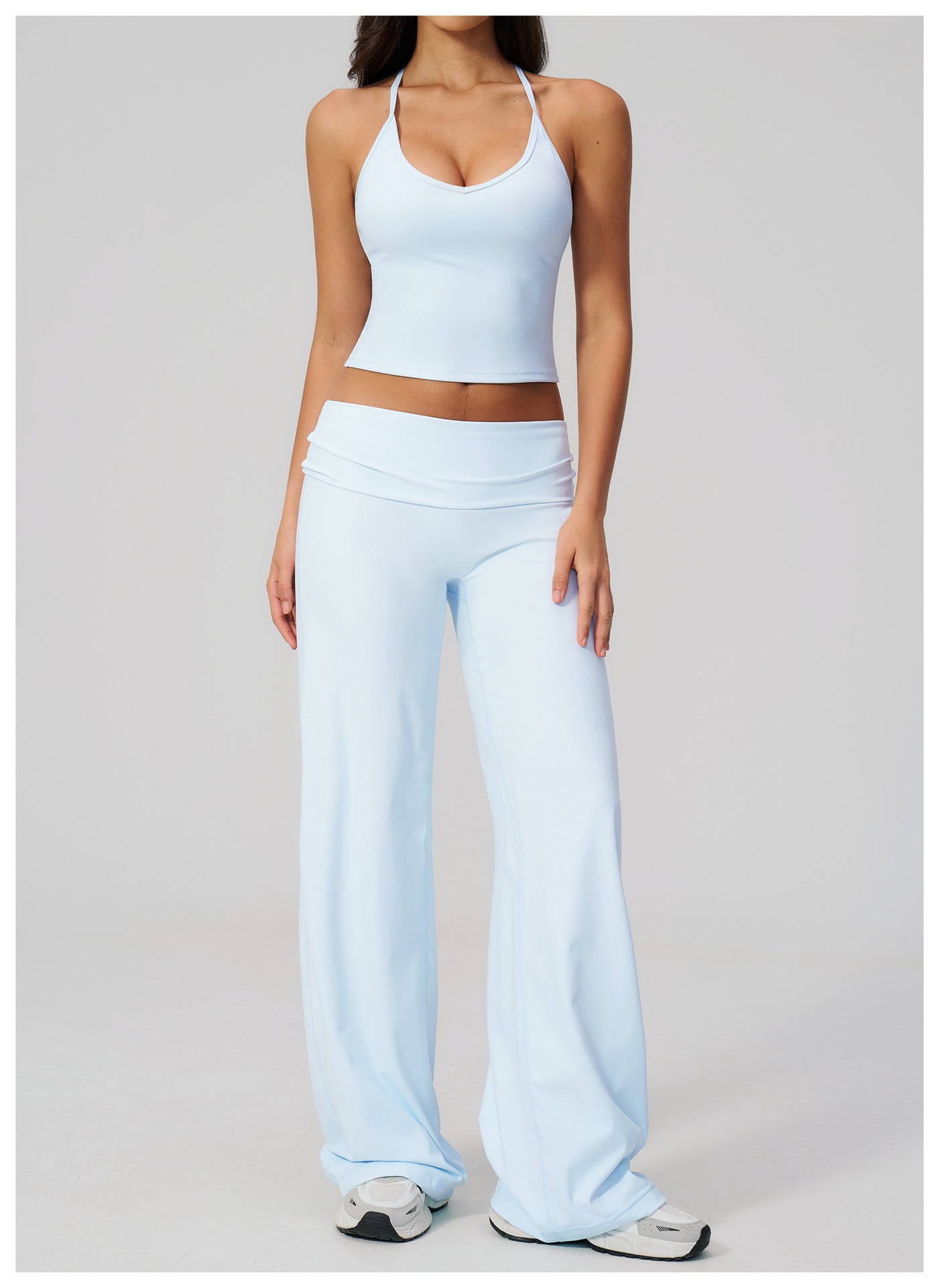 Backless Halter Crop Top & Wide-Leg Pants Set