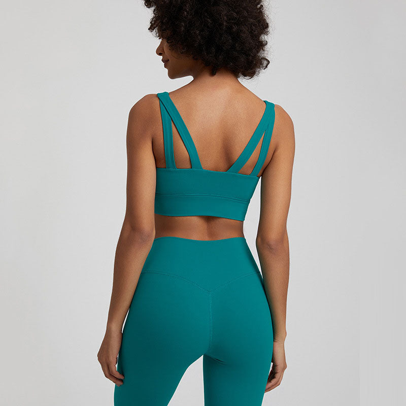 European and American nude yoga vest women's cross back sports bra fitness yoga clothing top outdoor sports bra eprolo
