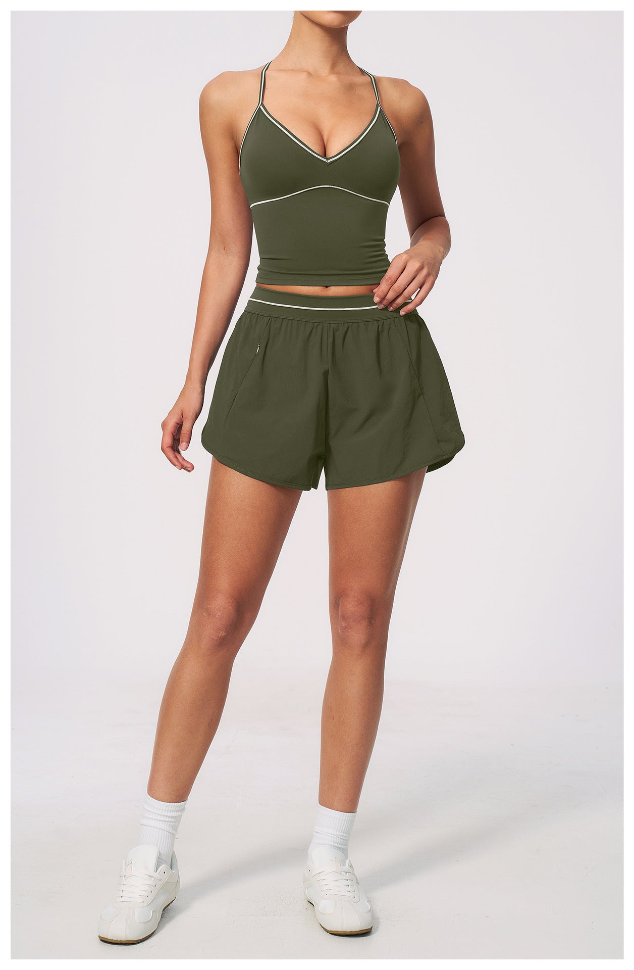 V-Neck Cami Bra & Running Shorts Set