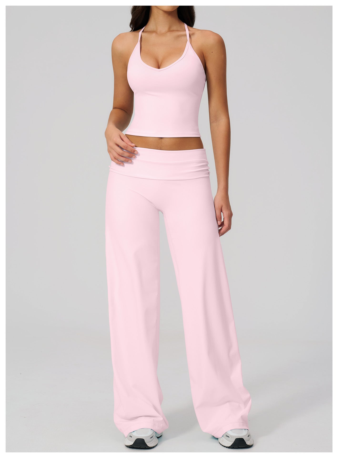 Backless Halter Crop Top & Wide-Leg Pants Set