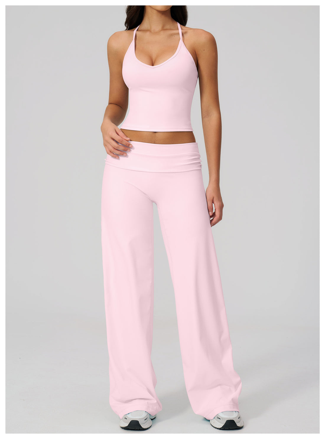 Backless Halter Crop Top & Wide-Leg Pants Set