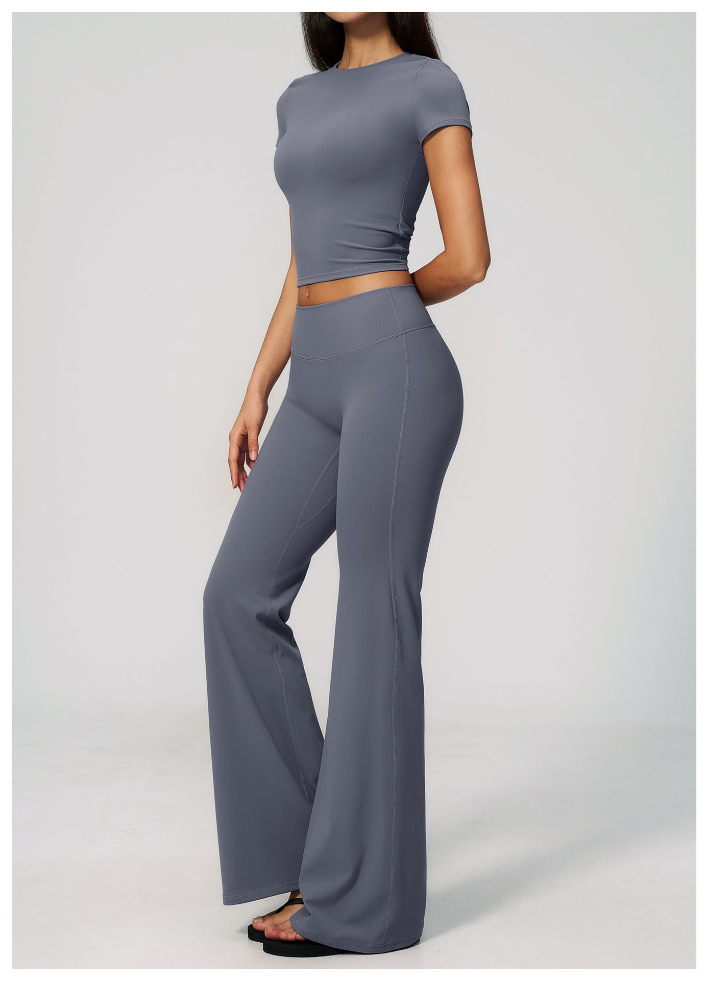Crew Neck Crop Top & Flare Pants Set