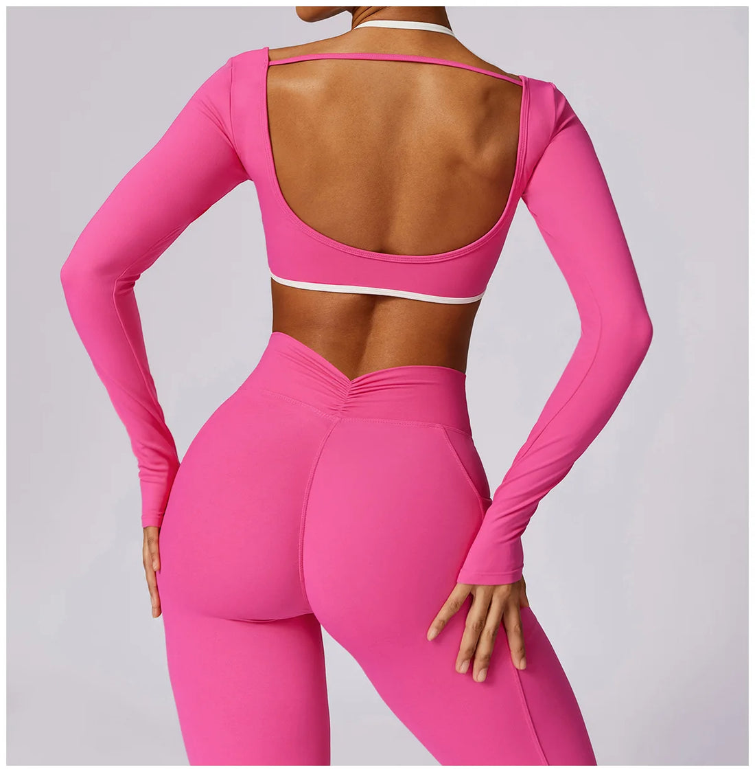 Color Block Long Sleeve Crop & Leggings Set