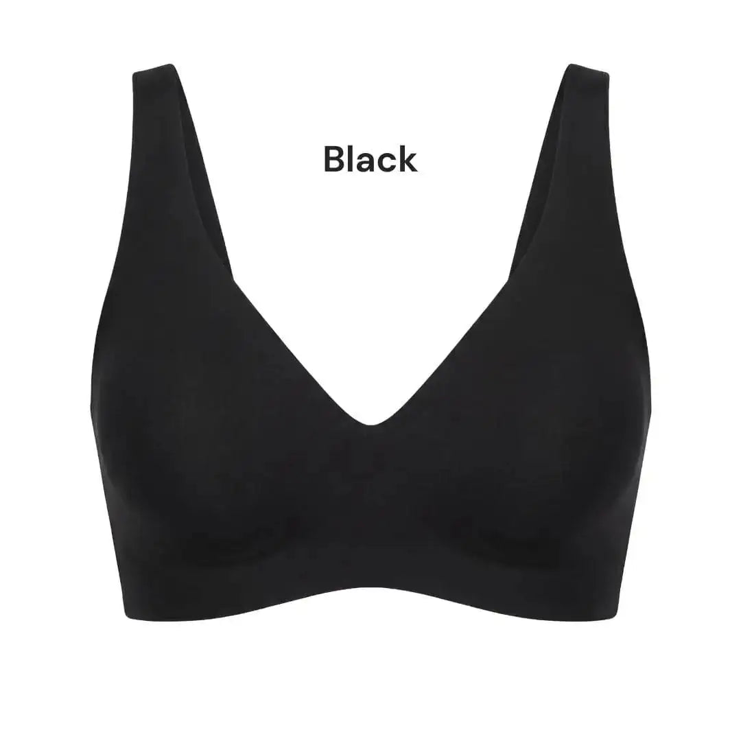The Jelly Bra black deep V seamless gel lift bra – comfortable wire free bra for sagging breasts