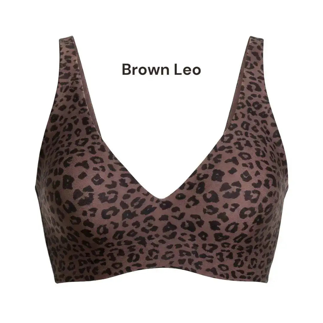 The Jelly Bra deep V gel lift bra in brown leopard print – seamless wireless bra for sagging breasts