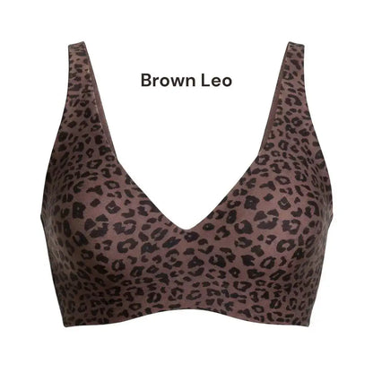 The Jelly Bra deep V gel lift bra in brown leopard print – seamless wireless bra for sagging breasts