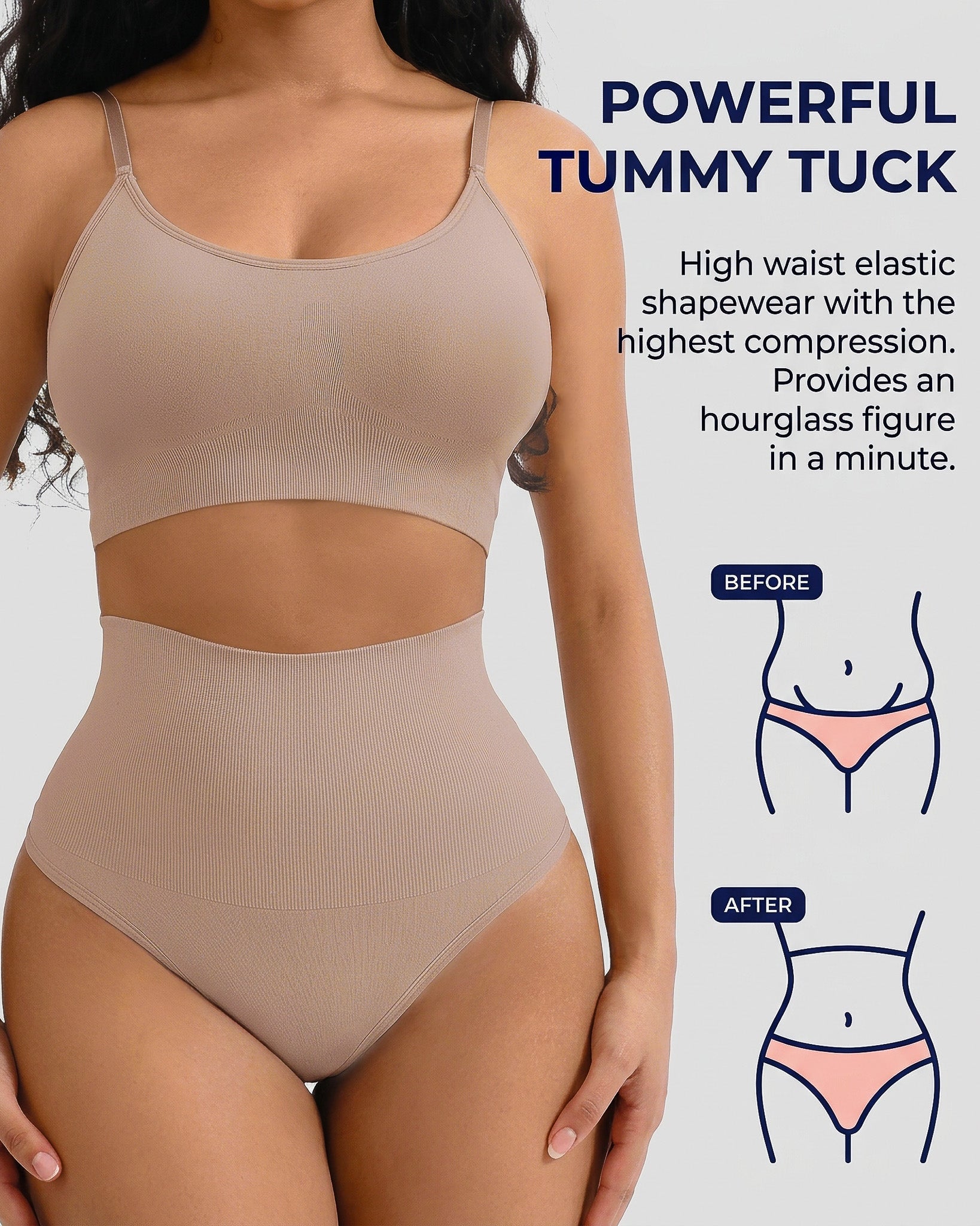 Thong Belly Control Underwear Set with Bra Large U-Shape eprolo
