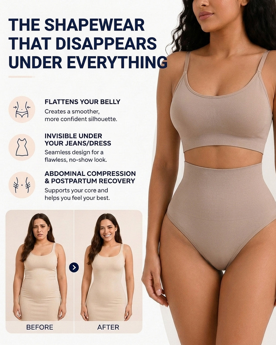 Thong Belly Control Underwear Set with Bra Large U-Shape eprolo